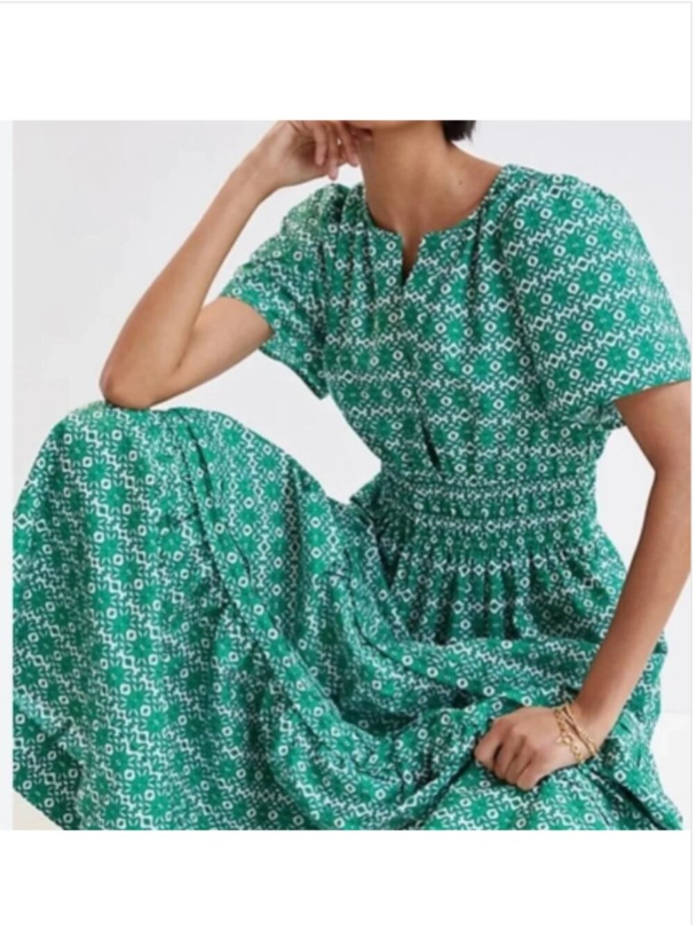 Anthropologie Somerset Maxi Dress Green Geometric Tile Print size X-Small